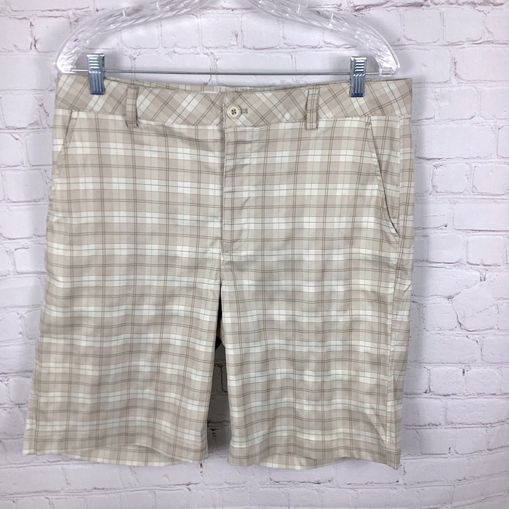 Under Armour UA Mens Performance Golf Shorts Size‎ 34R Plaid Brown White Green